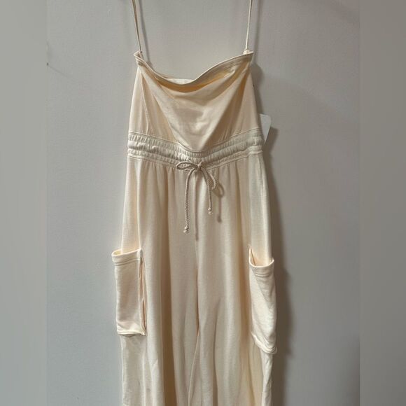 Free People Grand Slam Strapless Onesie Straight Leg Pockets Ivory XS - Picture 4 of 8